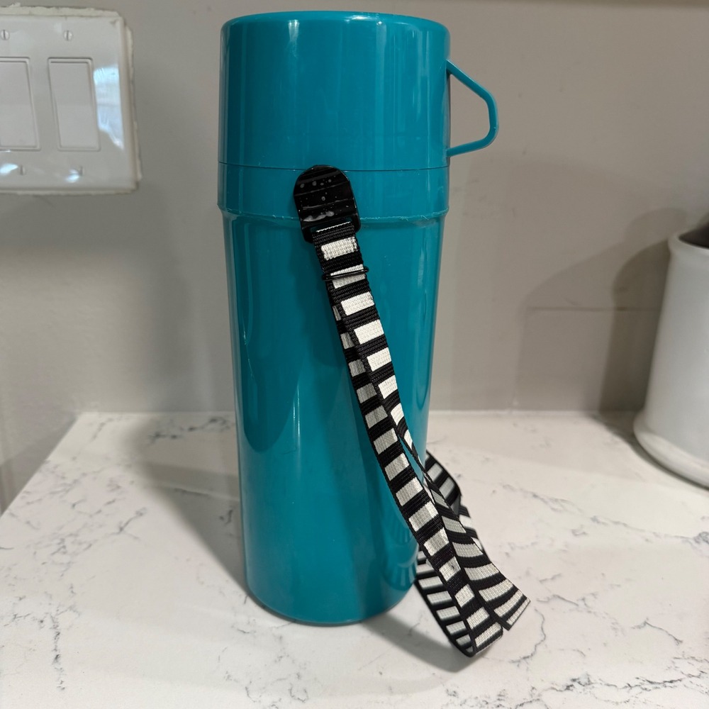 Vintage Aladdin - Teal Blue Plastic Insulated Thermos with Cup and Strap